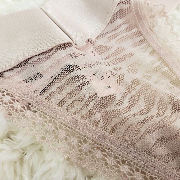 VS Brown Gold Lace Mesh high leg THONG MEDIUM - Picture 2 of 4